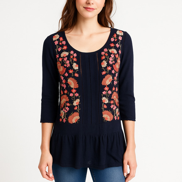 Anthropologie Floreat Luana Embroidered Tunic Blouse - Size 8 - Picture 1 of 13